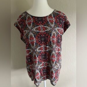 DR2 Boho Floral Coral Pattern Top EUC